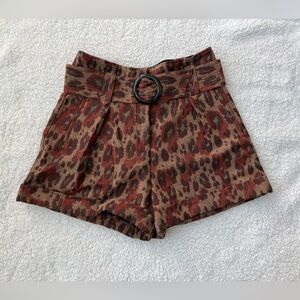 Sezane High Waist Rome Shorts - Brown and Red Leopard Print NWT